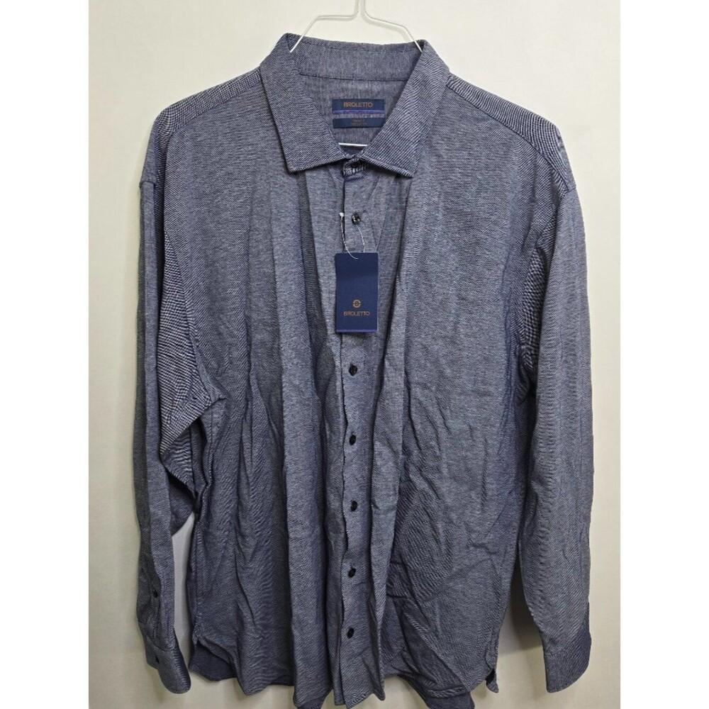 Broletto Trim Fit Dress Shirt 18.5 18 1/2 34 35 Blue Long Sleeve Button Front